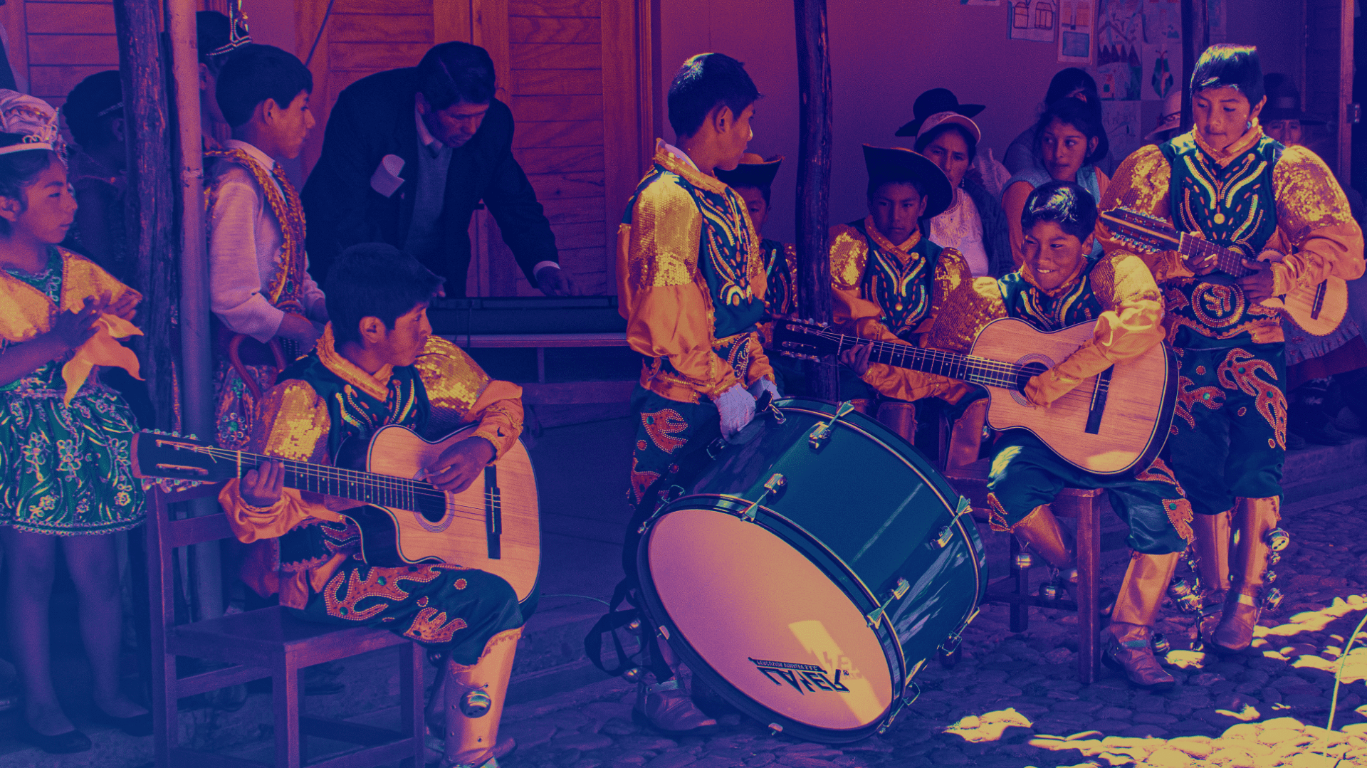 children playing music during festivities at the Mirasol school